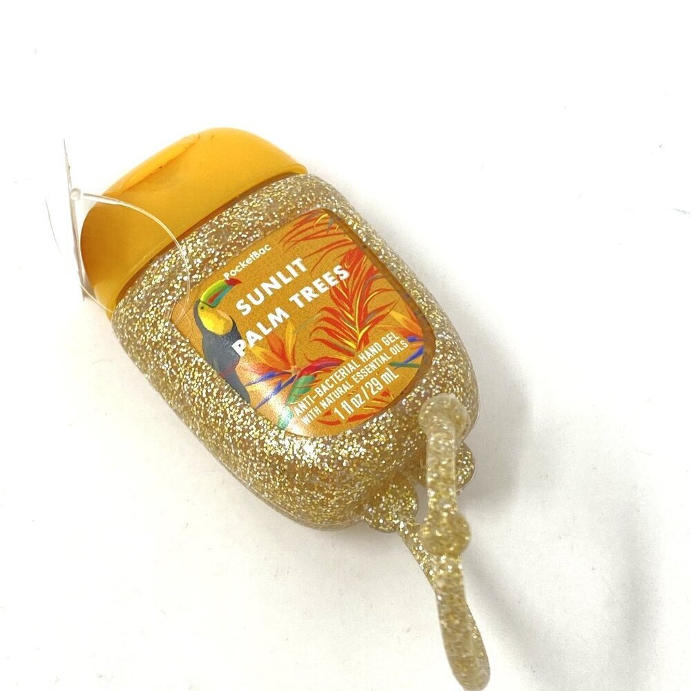 Bath & Body Works Gold Glitter PocketBac Holder & Sunlit Palm Trees Hand Gel